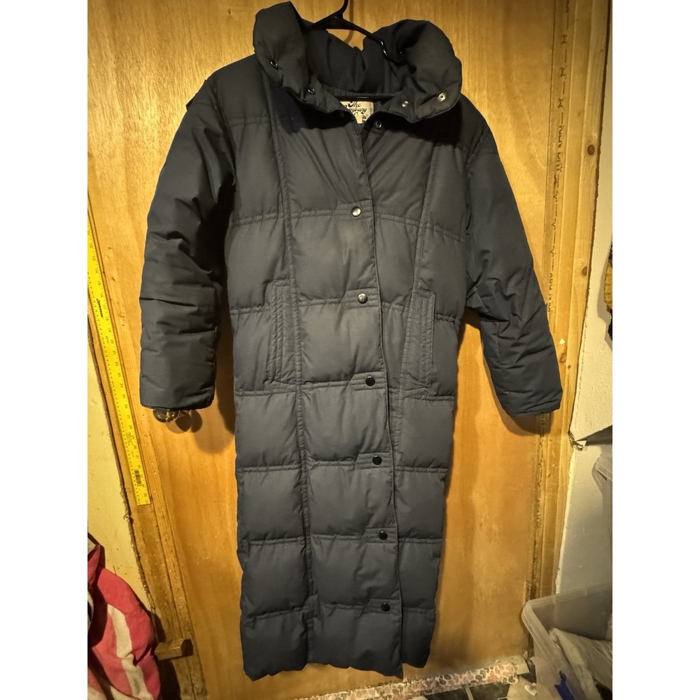 The Company Store  Sm Dark Navy Goose Down Insulated Trench Puffer Coat Vtg